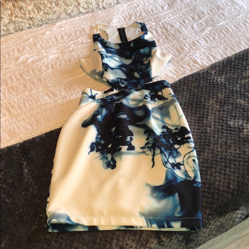 White & blue cut out dress